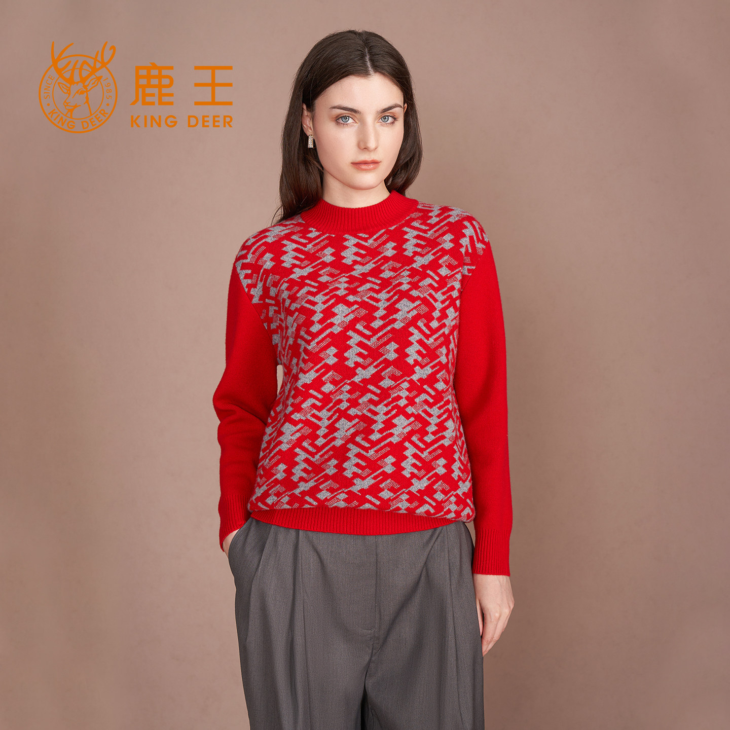 鹿王100%纯山羊绒衫女士过年半高领提花组织舒适修身简约套衫新款,女装/女士精品,羊绒衫,淘宝优惠券,粉丝福利购,淘宝优惠卷