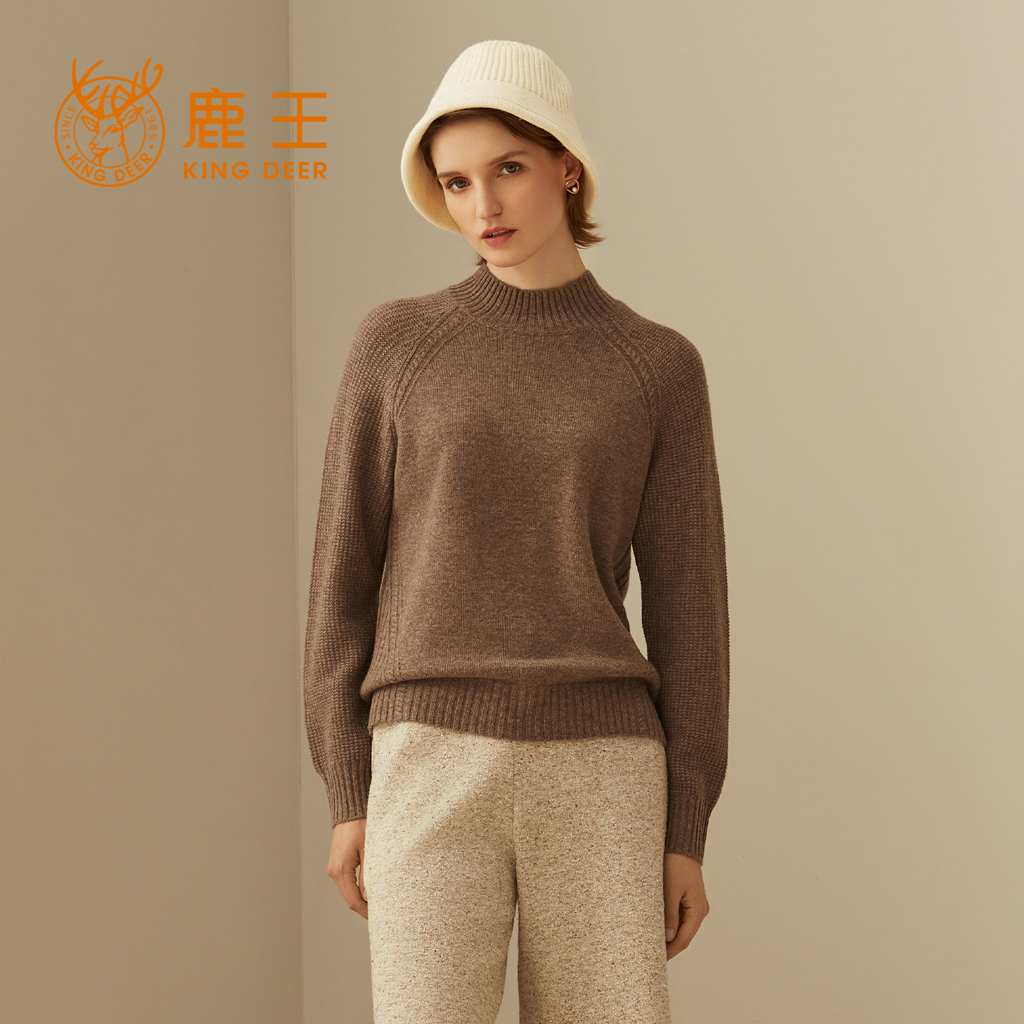 鹿王100%纯山羊绒衫女士24新款