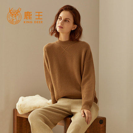 鹿王羊绒衫女士半高领变化组织毛衣加厚套衫秋冬新款