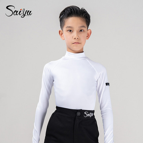 赛域男童拉丁舞服小高领长袖上衣