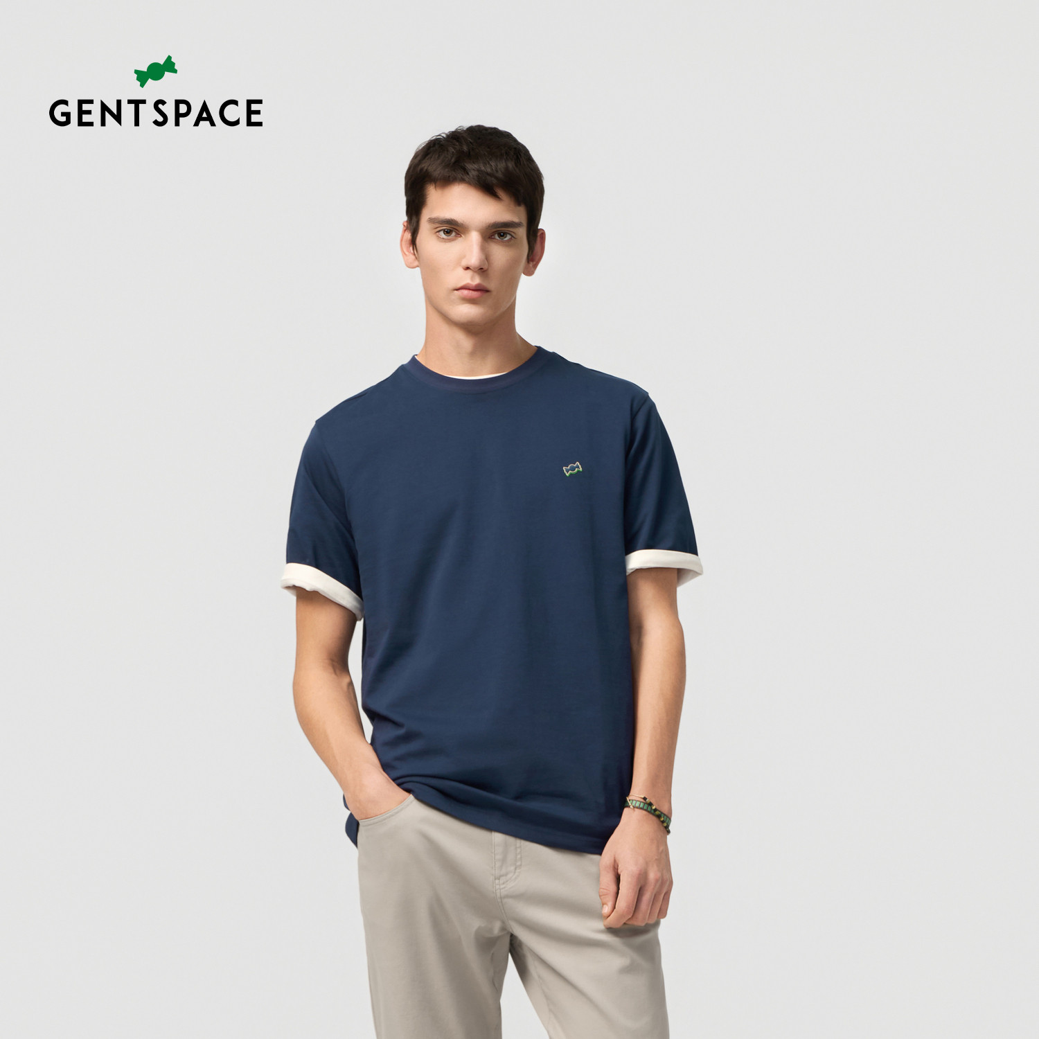 【明星同款】GENTSPACE夏季新品男士短袖立体双色糖宝Logo圆领T恤
