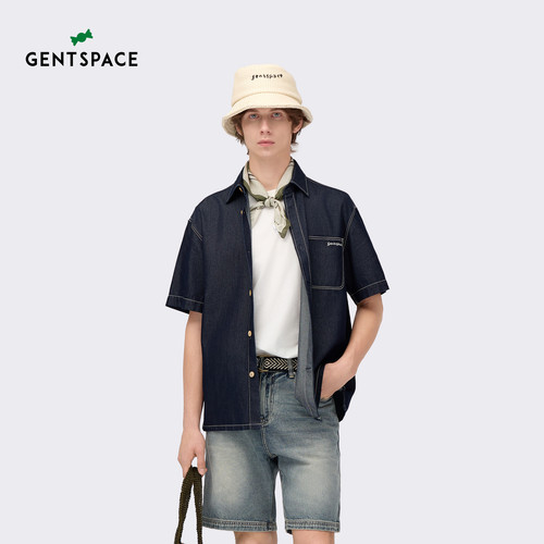 GENTSPACE撞色车线短袖衬衫
