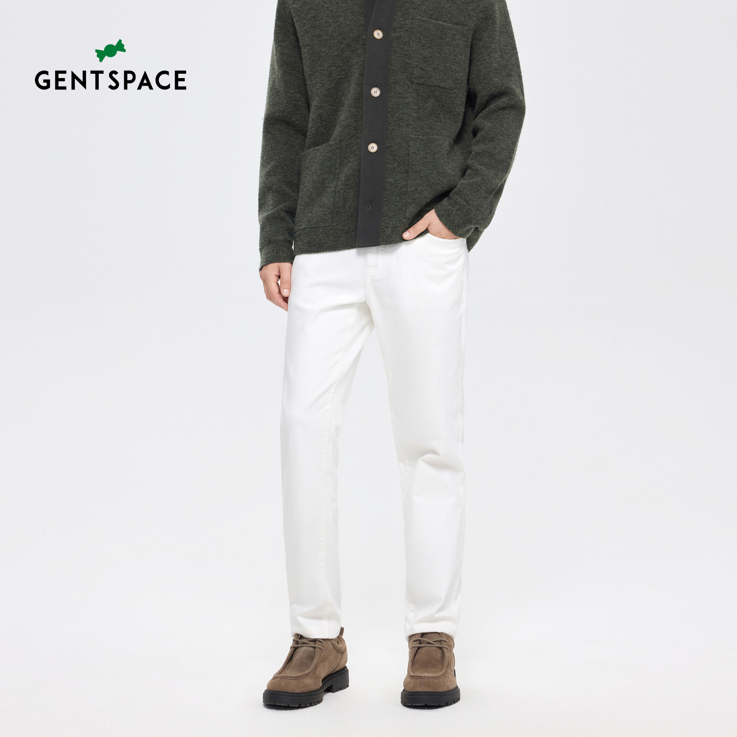 GENTSPACE 秋季棉混纺白色复古休闲修身牛仔裤男款