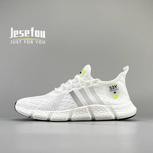 Jesefou夏季男女透气休闲网面鞋超轻软底运动鞋高弹减震情侣跑鞋