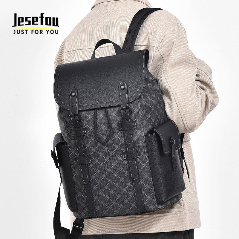 Jesefou高端奢侈新款男士双肩包百搭休闲质感商务电脑包出差旅行