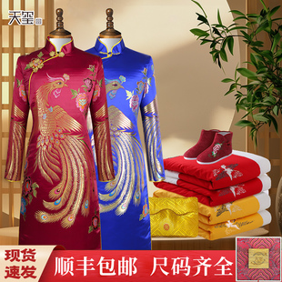 皎梦 寿服 寿衣女全套 老太太斜襟纯棉旗袍老人闰年高档织锦中式