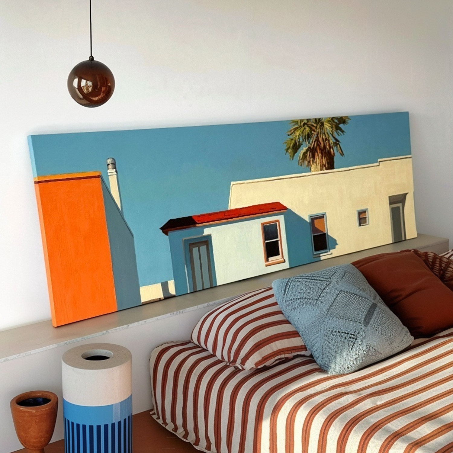 YASAN 晴巢贮光 清新治愈海边建筑风景肌理油画客厅横幅手绘挂画,家居饰品,油画,淘宝优惠券,粉丝福利购,淘宝优惠卷