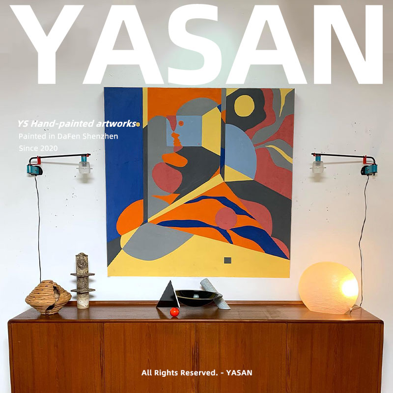 YASAN 手绘北欧抽象艺术色块油画小众创意装饰画民宿酒店方形壁画图片