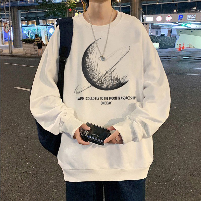 새로운 라운드 넥 스웨터 남성 유행 브랜드 가을-긴팔 티셔츠 가을 탑 느슨한 청소년 학생 남성 의류 트렌드