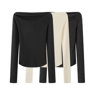 2025秋季 针织衫 新款 百搭设计感气质斜肩长袖 打底上衣女 时尚 艾