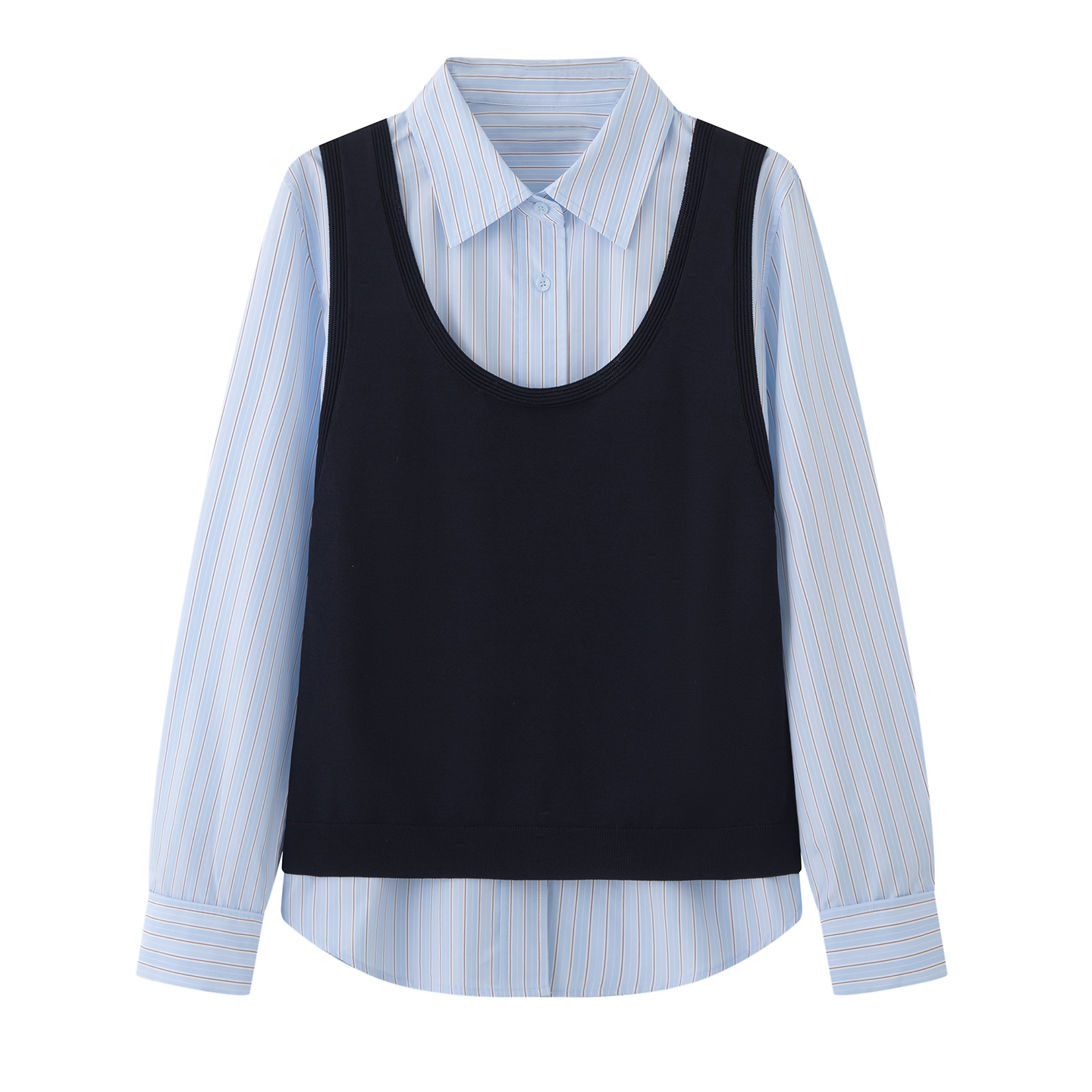减龄两件套学院风条纹衬衫马甲