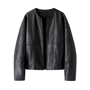 百搭简约高级感气质显瘦黑色皮衣外套上衣女 新时尚 彩系 2025秋季