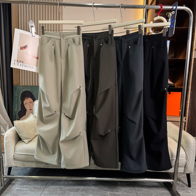 加绒宽松直筒阔腿美式工装长裤