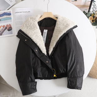 丝光工艺翻领复古棕色羽服外套2025秋冬新款 宽松显瘦短款 时尚 艾