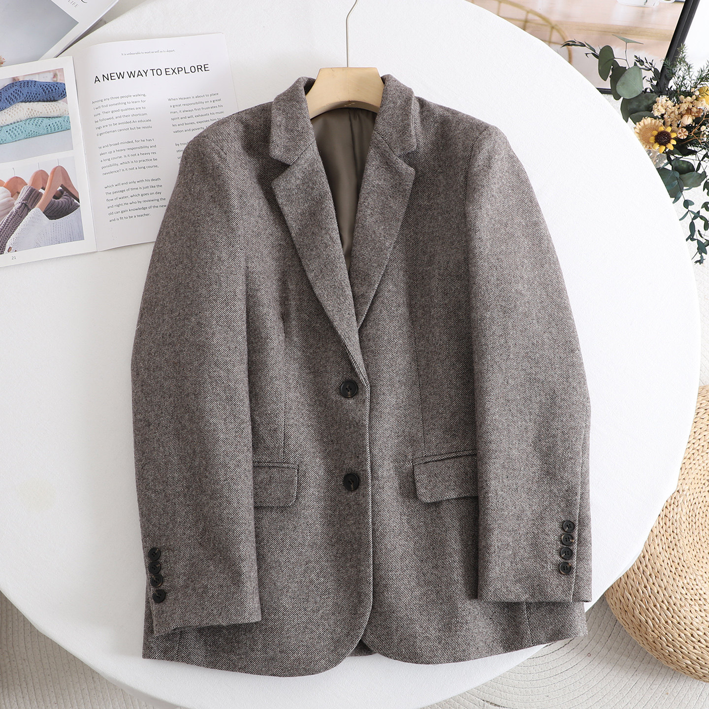 麦 英伦老钱风粗花呢西装女2026春季驼色双排扣宽松显瘦职业外套,女装/女士精品,西装,淘宝优惠券,粉丝福利购,淘宝优惠卷