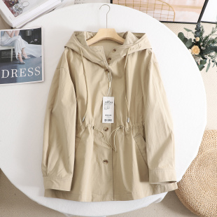 甜美减龄连帽抽绳收腰显瘦风衣外套上衣女 韩版 诗系 2025早秋新款