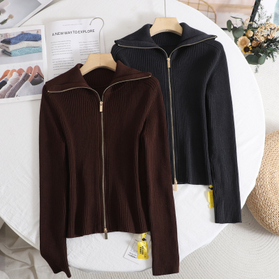 韩系减龄拉链气质显瘦立领针织衫