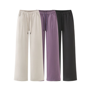 宽松显瘦松紧腰长裤 通勤风高腰系带直筒加绒卫裤 女2025秋冬新款