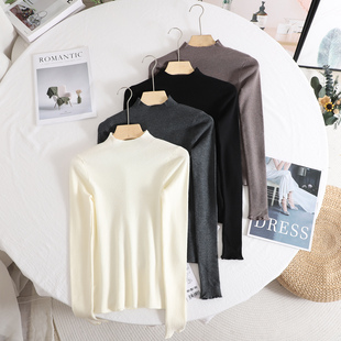 百搭修身 伊系 时尚 新款 显瘦半高领纯色针织打底毛衣上衣 2025秋季