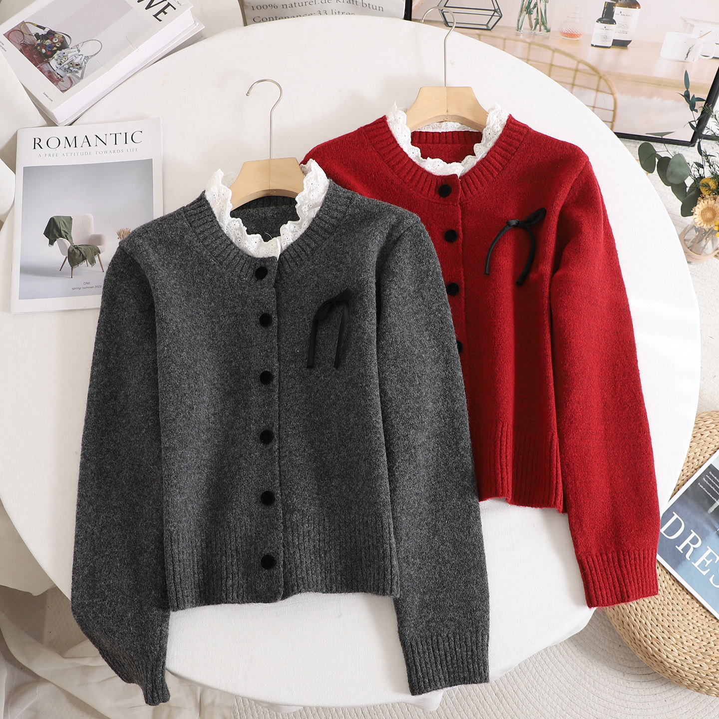 彩系 韩系蝴蝶结灰色毛衣外套女温柔慵懒风针织开衫2025秋冬新款,女装/女士精品,毛针织衫,淘宝优惠券,粉丝福利购,淘宝优惠卷