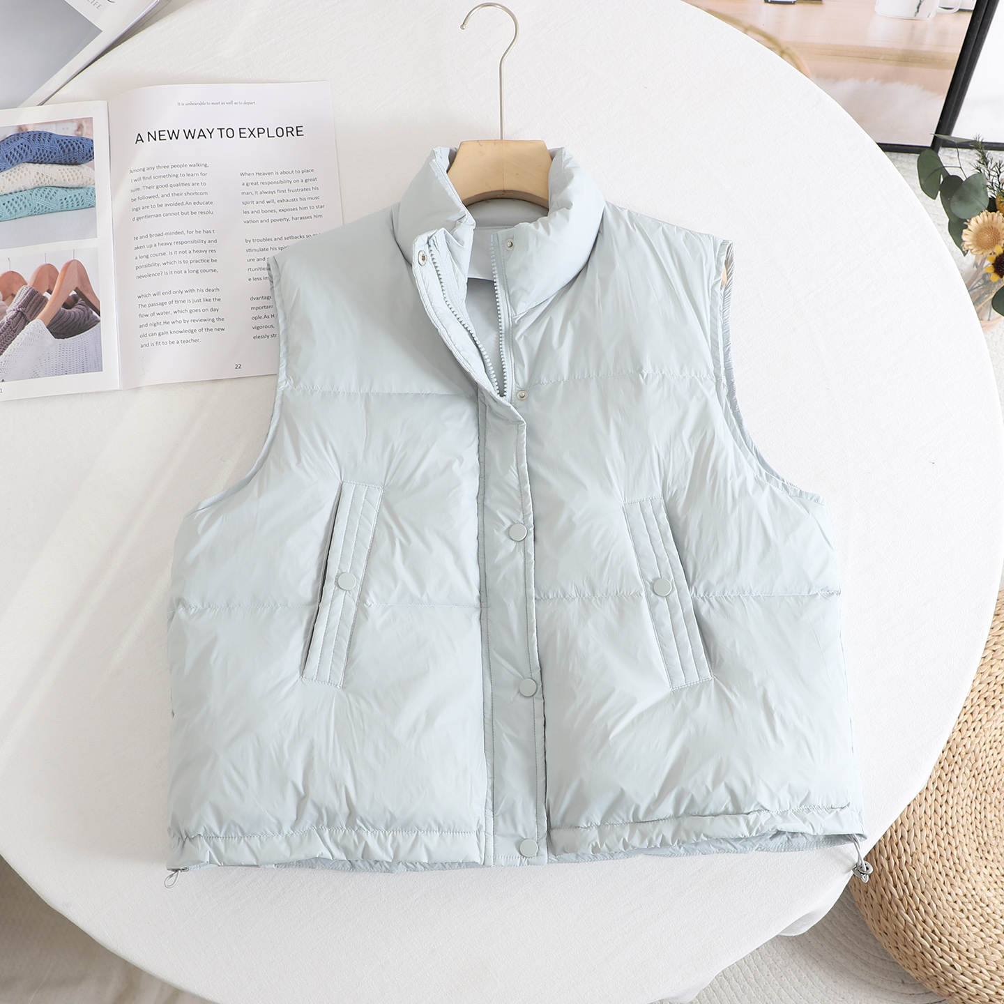 慵懒风韩系蓬松无袖羽绒马甲女