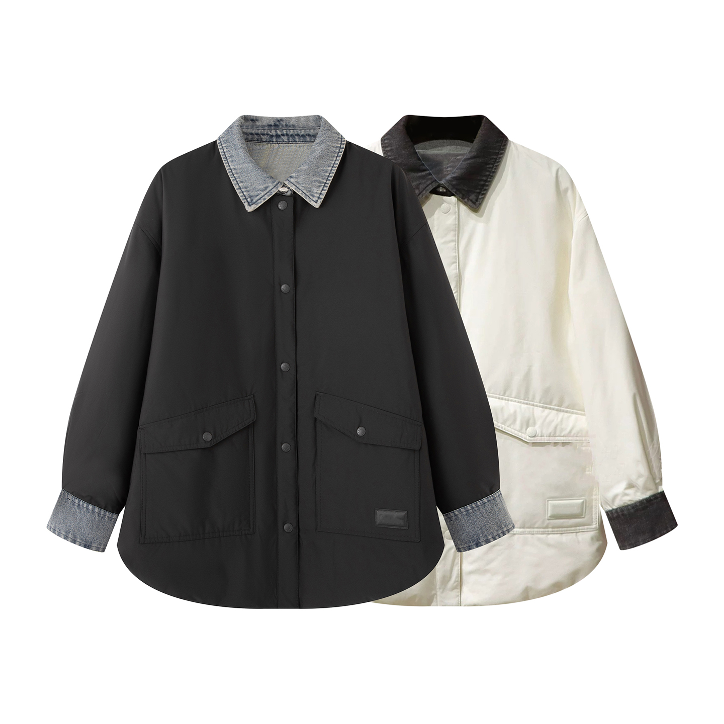 时尚百搭宽松休闲翻领撞色羽绒服