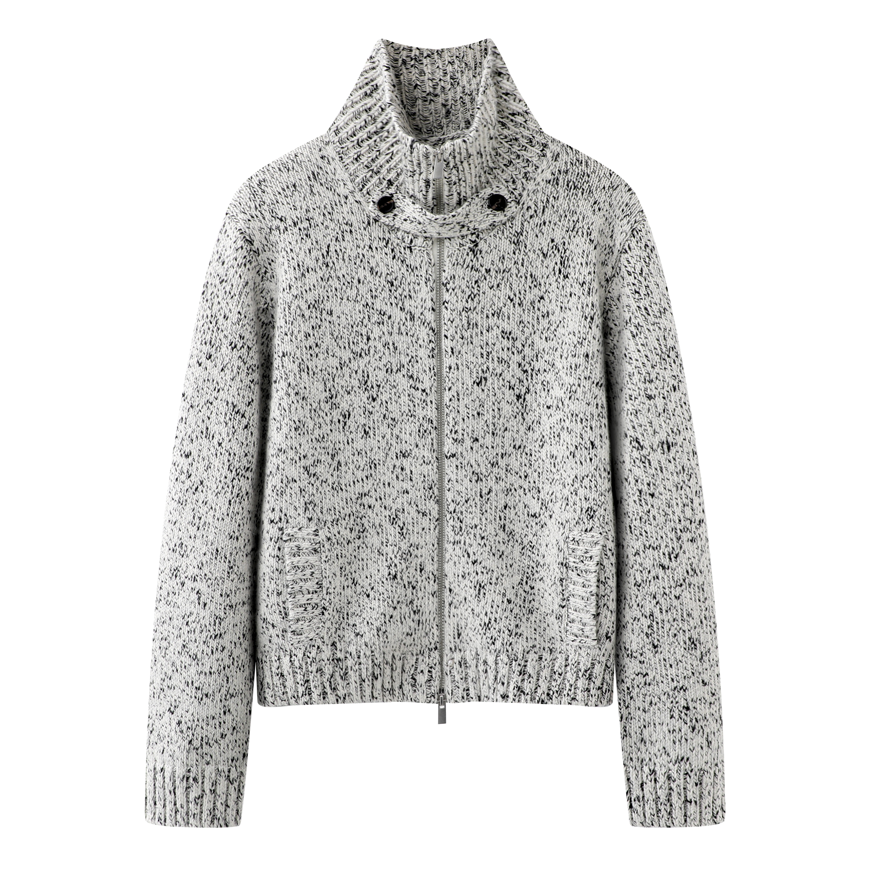 时尚百搭纹理高领拉链针织开衫