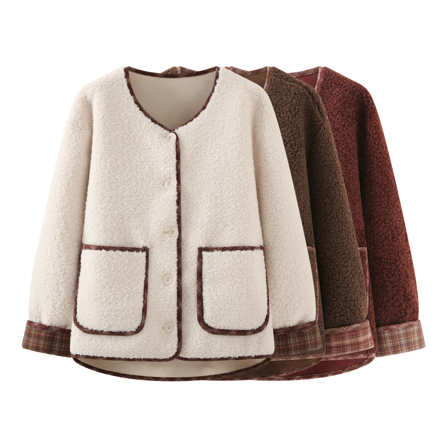 2025秋冬新款羊羔毛撞色外套