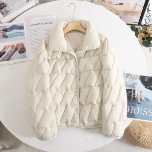 麦 时尚百搭香风菱格短款轻薄翻领保暖羽绒服外套女2025秋冬新款