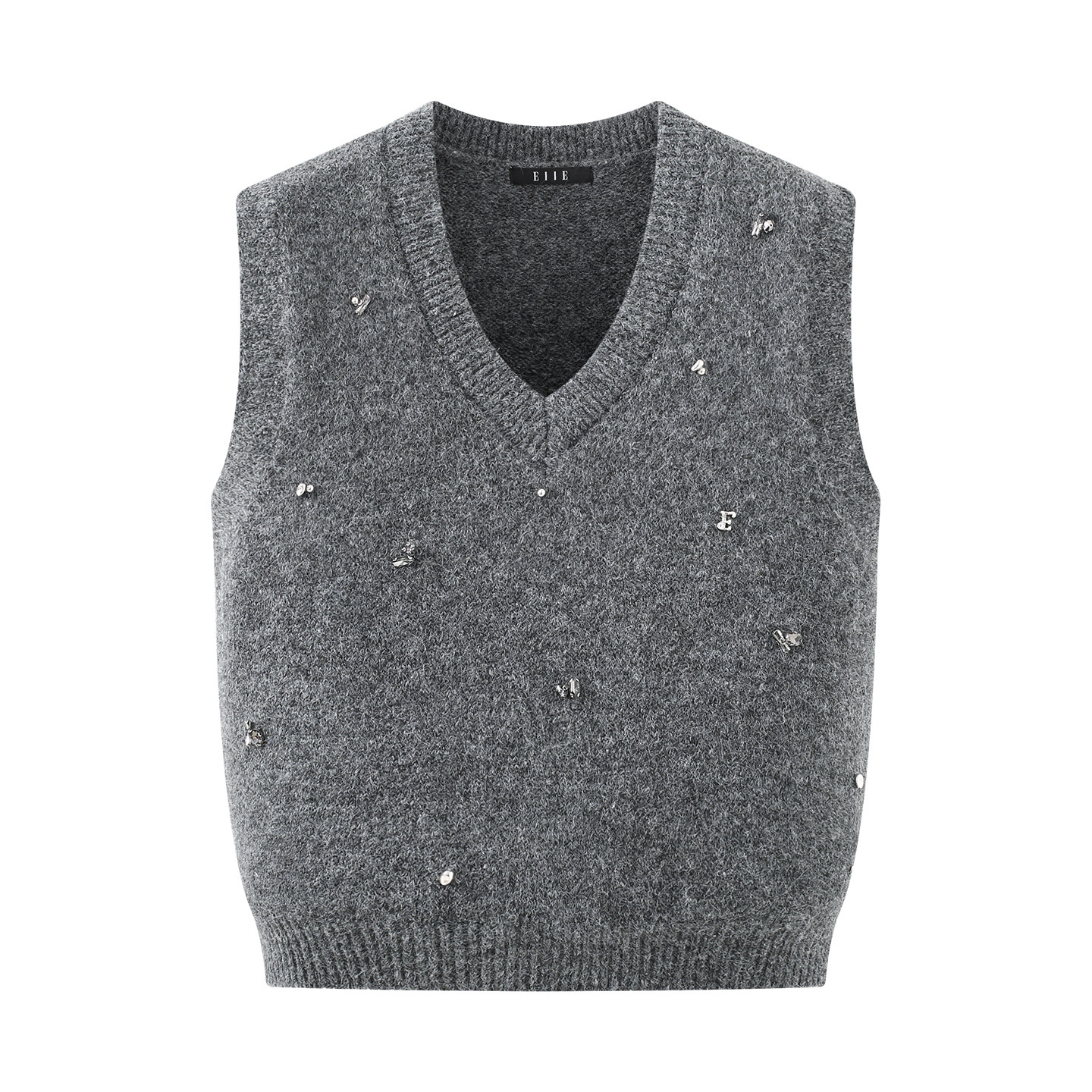 法式复古灰色钉珠针织马甲女2026春季V领无袖休闲背心叠穿上衣,女装/女士精品,马夹,淘宝优惠券,粉丝福利购,淘宝优惠卷
