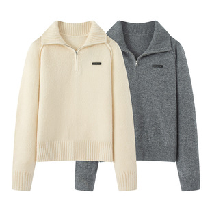 艾 慵懒风小个子气质针织上衣女韩系休闲简约毛衣女2025秋冬新款