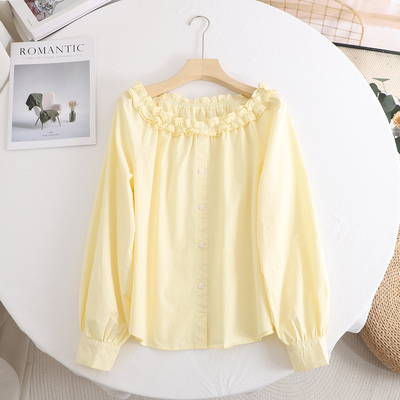 法式温柔复古重工木耳边黄衬衫