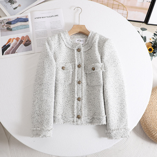 撤柜!春秋冬季时尚法式名媛风高级感优雅气质粗花呢毛边外套女