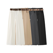 高腰显瘦腰带直筒裤 通勤显瘦宽松阔腿裤 女2026春季 垂感长裤 新款