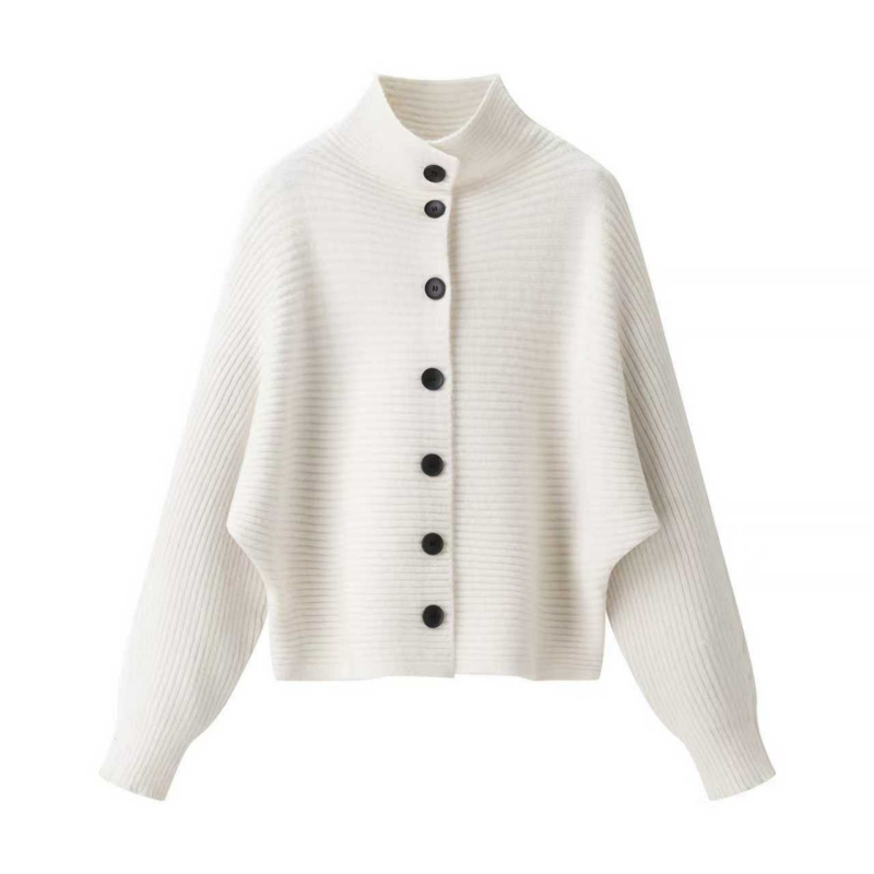 2025秋冬厚款高领蝙蝠袖针织开衫