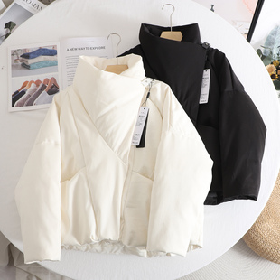 艾 设计感高腰显瘦小众斜肩保暖羽绒服女2025秋冬立领外套 韩版