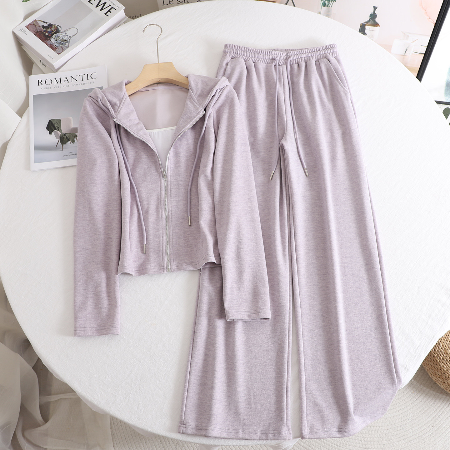 影系！2025秋季新款百搭设计感气质紫色连帽卫衣休闲裤时尚套装女,女装/女士精品,时尚套装,淘宝优惠券,粉丝福利购,淘宝优惠卷