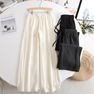 松紧高腰垂感舒适百搭气质显瘦直筒休闲阔腿裤 麦 2025早秋新款