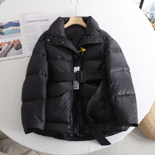 百搭显瘦保暖面包服外套 中长款 艾 黑色立领收腰羽绒服女2025冬季