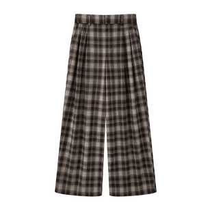慵懒风百搭休闲宽松高腰显瘦格纹直筒阔腿裤 韩版 女 2025秋新款 艾
