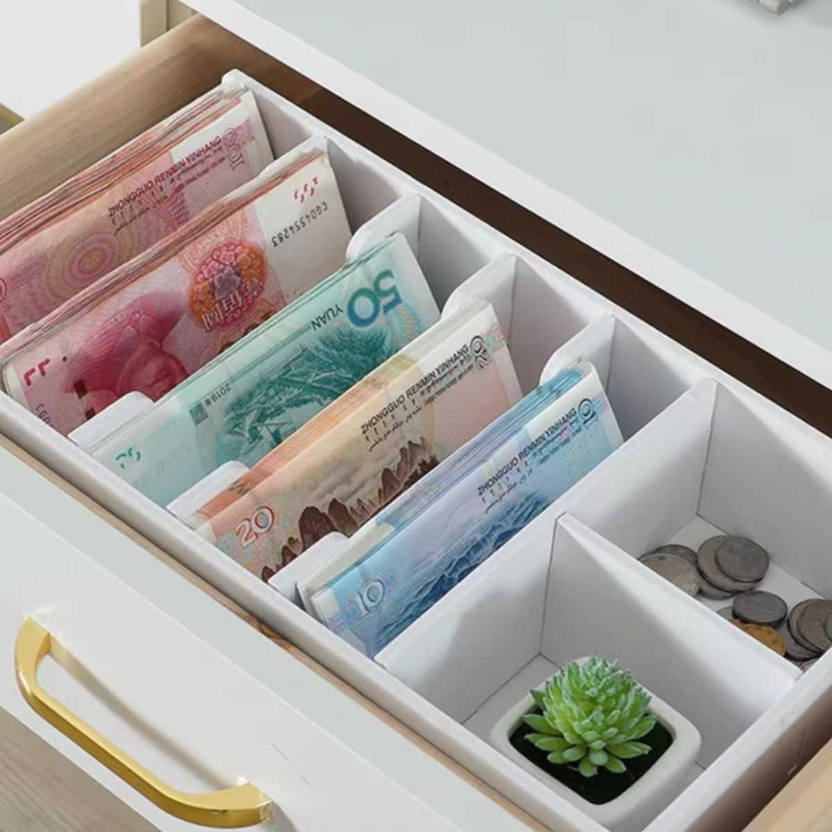 錢箱子收銀用带盖子家用摆摊钞票架收纳盒分格屜子纸币桌面财务