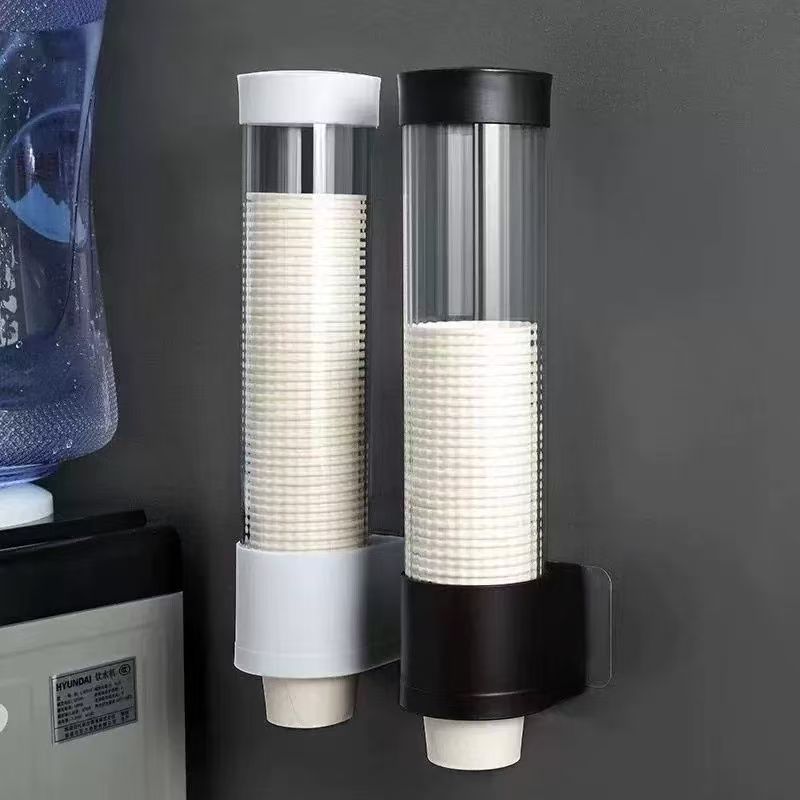 按压自动取杯器商用一次性杯子免打孔塑料杯置物架纸杯架饮水机图片