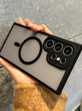 适用三星S24手机壳ultra防摔+新款磨砂+透明S25防指纹magsafe黑色a56磁吸充电a36十u保护套5G外壳Galaxy