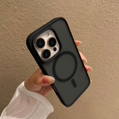 适用苹果16手机壳15防摔14新款pro保护壳max磨砂iphone防指纹pm磁吸magsafe肤感ins简约一体按键黑色透明白色