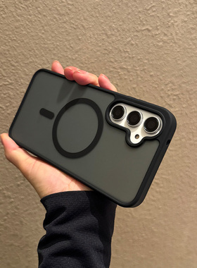 适用三星Galaxy手机壳S25防摔s24新款ultra保护套a56外壳p十U磨砂防指纹plus磁吸magsafe肤感a55黑色5G fe