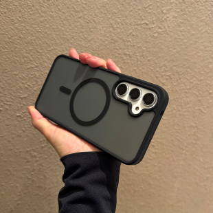 适用三星Galaxy手机壳S25防摔s24新款ultra保护套a56外壳p十U磨砂防指纹plus磁吸magsafe肤感a55黑色5G fe