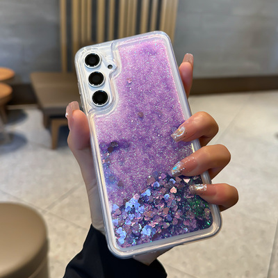 适用三星Galaxy手机壳S24粉色+防摔ultra新款s23液体流动s25十外壳A15保护套u闪粉手机套可爱FE女款bling流沙