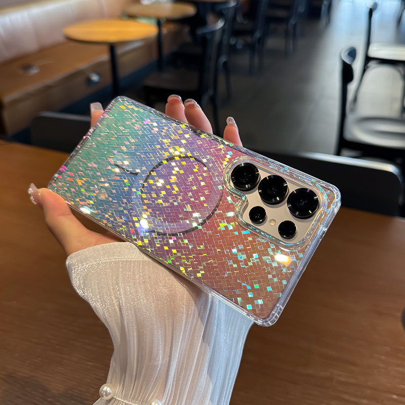 适用三星Galaxy手机壳S25防摔新款ultra保护套s24外壳p十U磁吸5G高级感plus闪粉ins女款s23彩虹+菱格magsafe