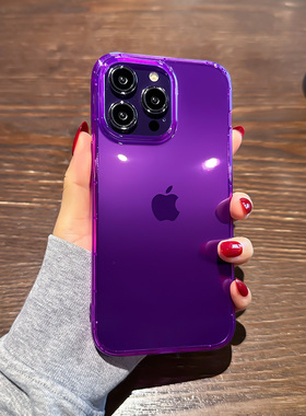 适用苹果14手机壳13硅胶15防摔pro新款max气囊16防摔iphone大孔p不包pm镜头ip简约加厚软保护套暗紫色蓝色女