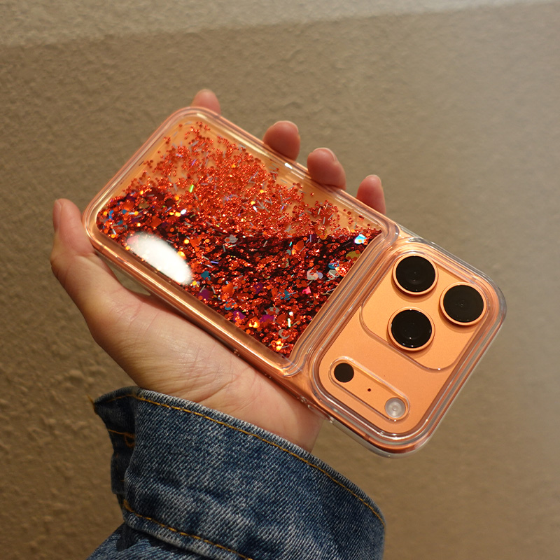 适用苹果17pro手机壳防摔por新款保护壳max流沙iphone液体流动ins女款p可爱pm少女心bling红色金色i金箔